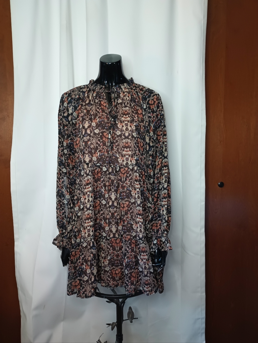 Dress Forum Womens Forest Fairy Peasant Dress Medium Brown Floral Bohemian - Picture 2 of 11